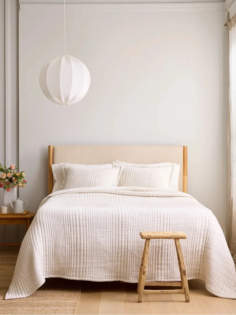 Quince Organic Cotton Channel Stitch Coverlet Queen Ivory NWT